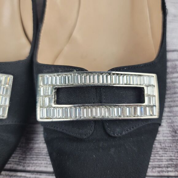 Manolo Blahnik Black 2" Heels Rhinestone Buckle Pointed Toe size 37.5 (7.5 US) - Picture 7 of 16